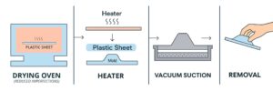 Vacuum Forming Machine Diagram with drying oven. Thermoforming vacuum machine